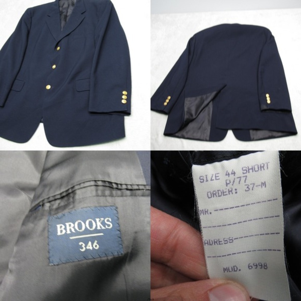 Brooks 346 Wool‎ Blazer Mens 44S Navy Gold Button Classic Sport Coat 3 Button